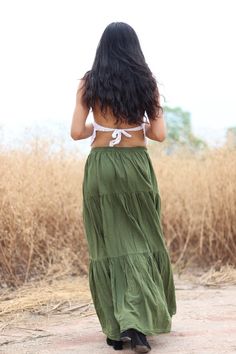 All items are shipped to Thailand Post . Free upgrade to D.H.L Express when you but 2 or more. The USA only. Please leave a phone number with orders . US sizing fits XS - XL please check the sizes in inches in the description. This lovely Boho long skirt is made from 100% cotton soft and very comfortable .The skirt is in three tiers and has a full elastic waist band .Half Lined A great piece to wear with a tight or cropped top . Its is very comfy to wear and easy to care for just wash cold cycle Solid Flared Beach Skirt, Solid Color Flared Beach Skirt, Non-stretch Cotton Skirt For Vacation, Lined Maxi Skirt For Vacation, Green Flowy Cotton Skirt, Green Cotton Maxi Skirt, Non-stretch Maxi Skirt For Vacation, Non-stretch Skirted Bottoms For Beach, Bohemian High Waist Lined Maxi Skirt