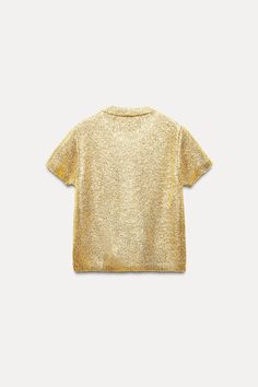 FOIL KNIT SWEATER - Golden | ZARA United States Leather T Shirt, Trench Coat Dress, Waistcoat Dress, Cargo Shirts, Cardigan Sweater Jacket, Metallic Fabric, Tshirt Skirt, Knitting Women Sweater, Suits Coats