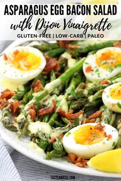 asparagus egg bacon salad with dijon vinaigrete is an easy and healthy side dish