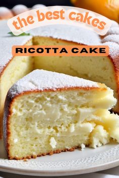 the best cakes ricotta cake is cut in half and served on a white plate