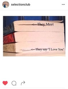 two books stacked on top of each other with the words they say i love you