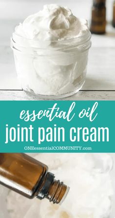 DIY essential oil joint pain cream for sore hands, aching shoulders, stiff knees, swollen feet, lessens stiffness, eases painful joints, reduces inflammation and swelling, all natural, fast acting, pain relief that penetrates deep. Made with copaiba, lemongrass, frankincense, myrrh, peppermint, wintergreen essential oils for a homemade treatment of joint pain, DoTerra, Young Living, Plant Therapy. One Essential Community, Whipped Coconut Oil, Wintergreen Essential Oil, Copaiba Essential Oil, Myrrh Essential Oil, Diy Cream, Pain Relief Cream, Diy Essentials