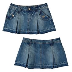 Channel your inner early 2000s icon with this ultra-flattering low rise denim pleated mini skirt. The A-line silhouette hugs your curves in all the right places, while the playful pleats add a touch of movement and fun. Made from high-quality, soft denim with a hint of stretch for comfort, this skirt is ready to take you from brunch with the besties to a night out on the town. Medium weight denim with statement Y2K distressing and flair.  Brand: Authentic Denim Material 74% cotton, 23% Polyester Pleated Jean Mini Skirt, Low Rise Jean Skirt, 2000 Skirts, Pleated Jean Skirt, Denim Pleated Mini Skirt, 2000s Skirt, Cute Denim Skirt, Mini Skirt Pleated, Denim Pleated Skirt