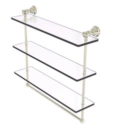 three tiered glass shelf with chrome fittings