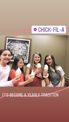 four girls holding ice cream cones in their hands and the caption reads, it's become a yearly tradition