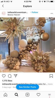 an instagram with balloons and palm trees on it