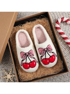 Women's Winter Warm Embroidered Cute Fruit Cherry Bow Pattern Thick Bottom Plush Slippers, Christmas Holiday Gift Red     Animal,Cartoon,Christmas,Halloween    Women Shoes, size features are:Bust: ,Length: ,Sleeve Length: Slippers Christmas, Plush Slippers, Bow Pattern, Warm Slippers, Cute Fruit, Animal Cartoon, Holiday Christmas Gifts, House Slippers, Cute Bows