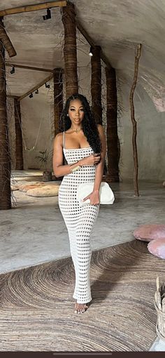 All White Outfit Vacation, Dominican Republic Outfits Black Women, Knit Vacation Outfit, Island Outfits Black Women, Tulum Outfits Ideas Black Women, Outfits For Dominican Republic Vacation, Modest Vacay Outfits, Holiday Outfits Summer Black Women, Crochet Vacation Outfit