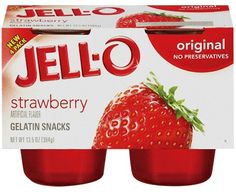 two bottles of jello strawberry gelatin snacks are shown in this undrecognistically image