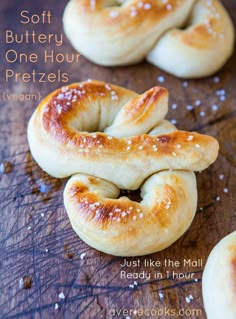 soft buttery one hour pretzels on a cutting board