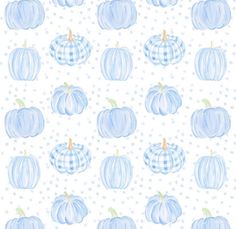 blue pumpkins and gingham fabric with polka dots on the background, seamlessly