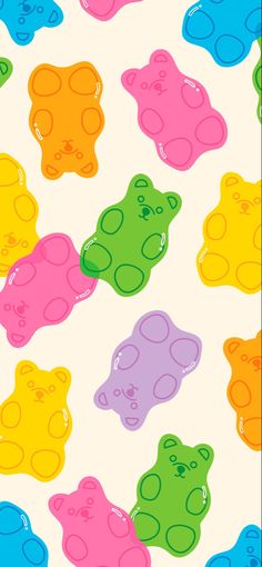 an image of colorful teddy bears on a white background with blue, pink, yellow and green colors