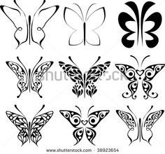 the different butterflies are drawn in black and white