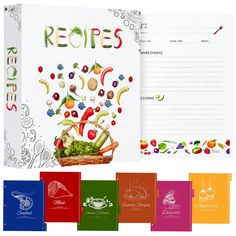 the recipe book is open and has vegetables in it