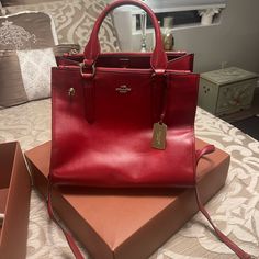 Excellent Condition Red Satchel Box Bag, Red Satchel Box Bag With Removable Pouch, Red Crossbody Box Bag For Shopping, Red Top Handle Bag With Removable Pouch, Classic Red Rectangular Bag, Red Rectangular Satchel With Detachable Strap, Red Satchel Bag With Removable Pouch, Red Satchel Shopping Bag, Red Satchel Bag For Shopping