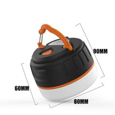 an orange and black speaker is shown with the measurements for it's contents on display