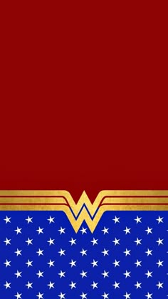 a red background with white stars and a golden wonder woman symbol on it's chest