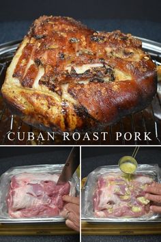 the process of making cuban roast pork is shown here