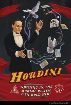 a poster for the movie houdini featuring a man in a tuxedo