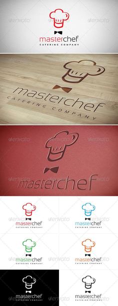 the logo for master chef is shown in multiple colors and sizes, including red, white,