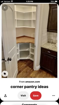 an image of a closet in the middle of a room with white walls and wood floors