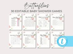 the printable baby shower game is shown