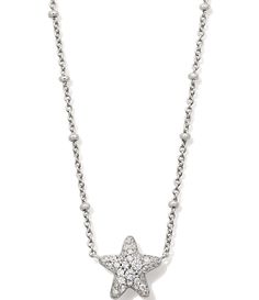 From Kendra Scott&#x2C; the Jae Star Crystal Pave Short Pendant Necklace features:Short pendant necklace14K gold or rhodium over brass Spring ring closureApprox. 19" length Imported. Short Pendant Necklace, Star Crystal, Kendra Scott Necklace, Rhinestone Jewelry, Accessories Jewelry Necklace, White Crystal, Christmas Wishlist, Dillard's, Silver Stars