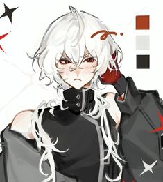 an anime character with white hair and black clothes