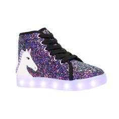 PRICES MAY VARY. One-of-a-Kind Style: Mess-free glitter, 3D unicorn, and purple light-up soles. Easy On & Off: Stretchy, elastic laces for sizes T5–12. Side zipper on all sizes for easy put-on-and-go Play-All-Day-Durability: Slip-resistant tread on soles. Kid-Tested & Approved: We put all of our designs in front of the toughest critics (real kids!) to be sure they pass the test of comfort and cool. Extra Comfort: So cushy, it feels like walking on clouds. Designed in San Francisco, CA. 3d Unicorn, Sneakers High Top, Walking On Clouds, High Top Sneaker, Purple Light, Kids Luggage, Elastic Laces, Girls Sneakers, Up Shoes