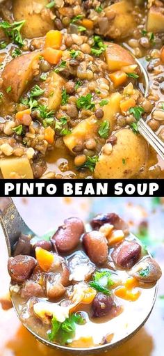 two pictures showing different types of bean soup