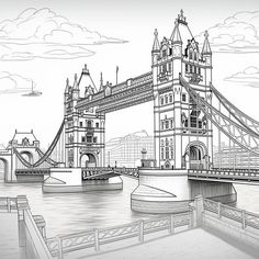 a black and white drawing of the tower bridge