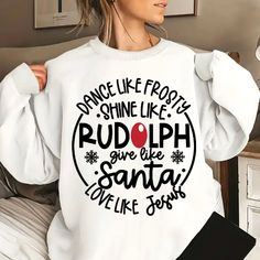 Super Cute Dance Like Frosty, Shine Like Rudolph, Give Like Santa, Love Like Jesus Plus Size White Pullover Christmas Sweatshirt. This Is A Cute Sweatshirt To Celebrate The Holiday Season In. Type: Pullovers Collar Style: Crew Neck Fabric: Slight Stretch New. Never Worn. Material: 100% Polyester, Soft And Comfortable To Wear, Breathable, Skin-Friendly And Super Soft. Support Hand Wash And Machine Wash. Please Wash In Cold Water, Do Not Dry Clean Or Bleach. Design: Dance Like Frosty Shine Like Ru Women’s Christmas Sweatshirts, Funny Christmas Shirts For Moms, Christmas Hoodie Ideas, Winter Sweatshirt Ideas, Cricut Sweatshirt Ideas Women, Christmas Hoodies Design, Christmas Festival Outfit, Vinyl Sweatshirt Ideas, Christmas Sweatshirts Vinyl