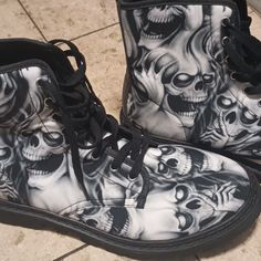 Size 12 Mens Brand New Never Been Worn Skull Boots, Custom Shoes, Men's Shoes, Shoe Boots, Size 12, Man Shop, Black White, Black And White, Boots