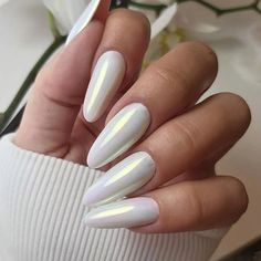 FREE SHIPPING ON ORDERS $9.95+ Buy 3 Get 1 More Free CODE: 4YOU Buy 5 Get 5 More Free CODE: 5FREE Nail Coffin, White Chrome Nails, White Gel Nails, Art Advertisement, Medium Almond, Purple Nail Designs, Nails Press, Nagel Tips, Gradient Nails