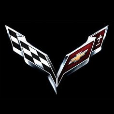 the chevrolet logo is shown on a black background with checkered chequed stripes