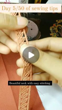 the video shows how to sew with easy stitching on an orange dress fabric