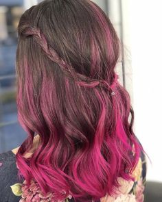 Brown Hair Pink Ends, Brown To Pink Ombre Hair, Ombre Hair Pink, Abby Aesthetic, Brown And Pink Hair, Raspberry Hair, Indian Hair Cuts, Medium Length Brown Hair