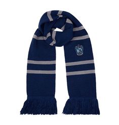 a harry potter scarf with fringes on the bottom and hogwart's crest