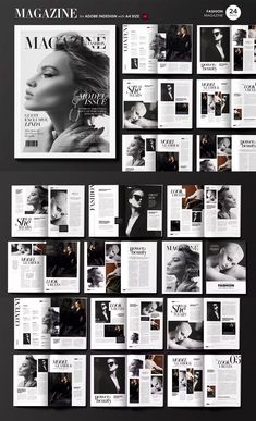 the magazine layout is made up of many different pages, including one with an image of a