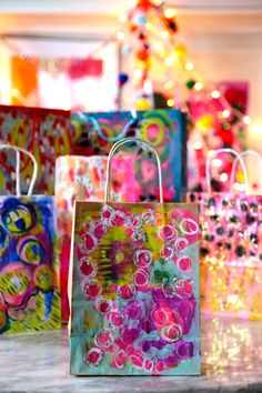 colorful bags are sitting on a table