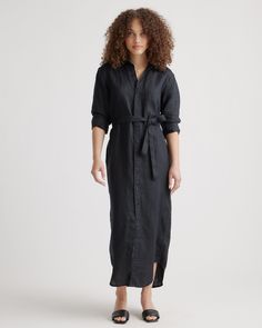 Experience the luxury of high-quality linen and the sophistication of a classic design with our 100% European Linen Maxi Shirt Dress. Crafted from European linen, this dress is designed for the modern woman who values comfort and versatility without compromising on sophistication. This dress features a classic shirt design, complete with a removable self tie belt, button-front closure, and long sleeves with buttoned cuffs. With its timeless design and high-quality fabric, this dress is an invest Scoop Neck Midi Dress, Maxi Shirts, Linen Midi Dress, Linen Shirt Dress, Midi Wrap Dress, Maxi Shirt Dress, European Linens, Quince Dresses, Silk Slip