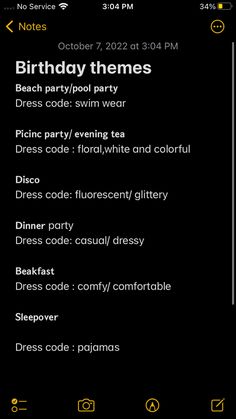 the birthday themes menu on an iphone