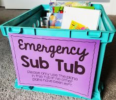 the emergency sub tub is filled with books and other items to help kids learn how to use it