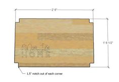 a piece of wood with the word home written on it, and measurements for each corner