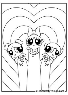 the powerpuff girls coloring pages for valentine's day with heart shaped background