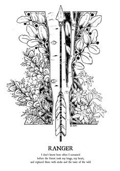 an arrow with flowers on it and the words ranger written in black ink above it