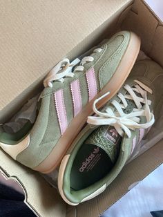 #adidasgazelles #adidas Adidas Matcha Green, Strawberry Matcha Adidas, Green And Pink Shoes, Green And Pink Sambas, Green And Pink Adidas, Casual Pink Sneakers, Pink And Green Adidas, Adidas Shoes Pink, Cute Shoes Sneakers