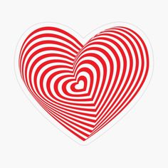 a red and white heart shaped sticker with an abstract design in the shape of a spiral