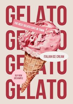 an ice cream cone with the words gelato geradi gelato on it