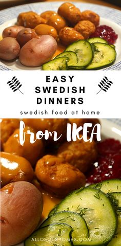 two plates with different types of food on them and the words easy swedish dinners above it